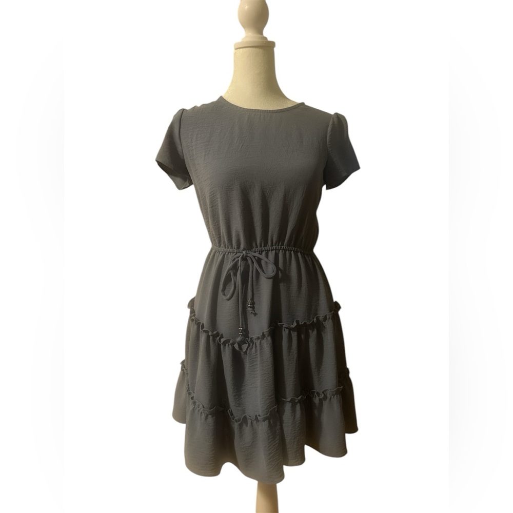 Juniors City Studio Dusty Blue  Tiered Ruffled Mini Sundress